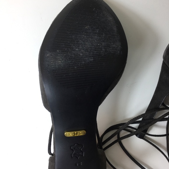 LAUREN RL grey suede laced Linden peeptoe heels 9B - Picture 5 of 8